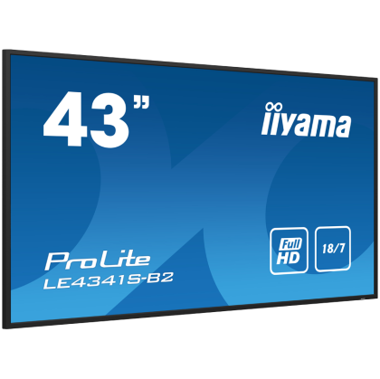 43" Flexible Full HD professional large format display with USB media playbackSet in a slim bezel, the iiyama LE4341S is a professional digital signage display offering 18/7 operating time in landscape orientation.