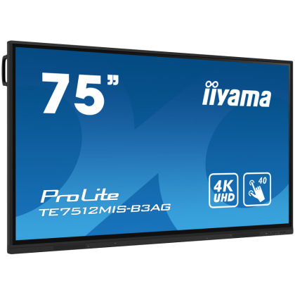 IIYAMA PROLITE TE7512MIS-B3AG 75" Interactive 4K UHD Touchscreen elevating interactive collaboration 3840 x 2160 IPS 1200:1 8ms 40, 5pt writing iiWare 10 (Android OS 11)