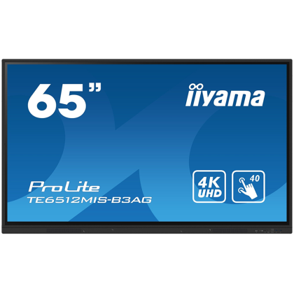 TE6512MIS-B3AG is an exceptional 4K UHD interactive display designed by iiyama to enhance collaboration, communication, and engagement. With key features like Zero Airgap LCD screen eliminating parallax, PureTouch-IR, iiWare 10 with Android 11, WiFi