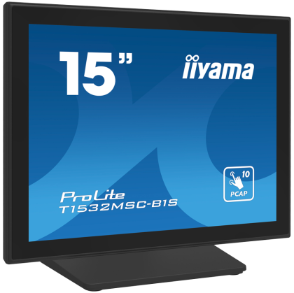 IIYAMA 15" PCAP Bezel Free Front, 10P Touch, 1024x768, Speakers, VGA, DisplayPort, HDMI,330cd/m² (with touch), USB Interface, Built-In Power Adapter, Multitouch with supported OS