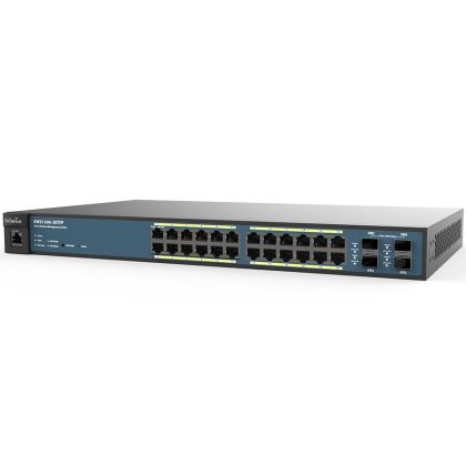 Wireless Management 50AP 24-port GbE PoE.at Switch 410W 4SFP L2 19i (Network Switch, Power cord, 19" rack mount kit, rubber feet set, RJ45 Console Cable, Quick Installation Guide)