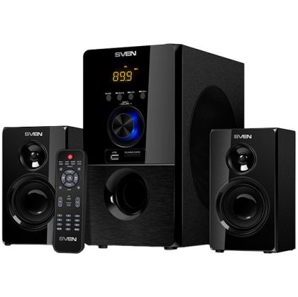 SVEN MS-2050 30W+2x12.5W; LED display; Volume front control; USB/SD-card support; Wall mountable satellites; MUTE, SLEEP and ST-BY modes; FM radio; Remote control; Bluetooth