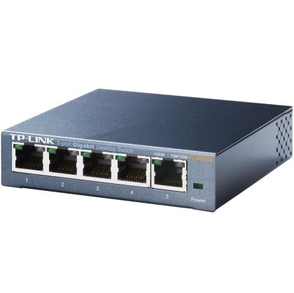 Switch TP-Link TL-SG105, 5-port Metal Gigabit Switch, 5 10/100/1000M RJ45 ports, supports GMP Snooping; IEEE 802.1p QoS; Plug and Play; metal case