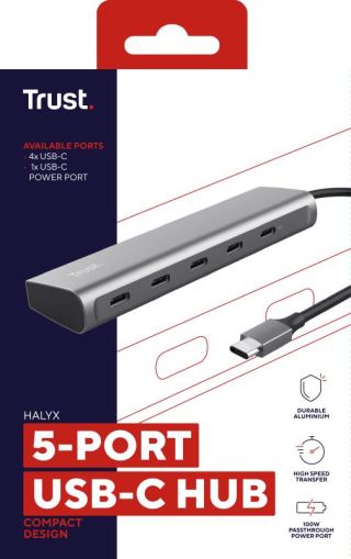 Hub Trust Halyx 5 x USB-C, gri