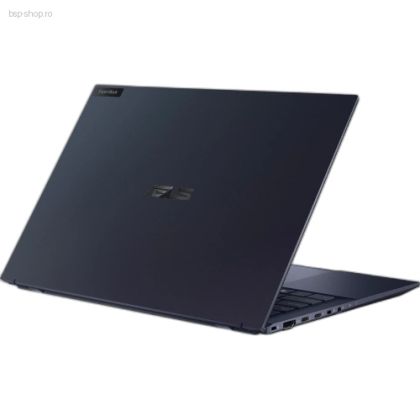 Laptop ASUS ExpertBook B9 OLED B9403CVAR-KM1350X ultraportabil vedere din spate-stanga partial deschis.
