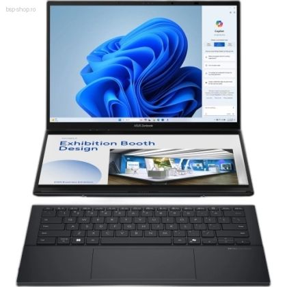 Cele doua ecrane OLED detasate ale laptopului ASUS Zenbook Duo UX8406CA-PZ068X.