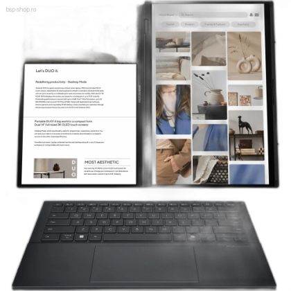 ASUS Zenbook Duo UX8406CA-PZ068X ecran dublu OLED afisand documente mod vertical.