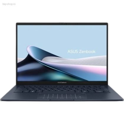 Laptop ultraportabil ASUS Zenbook 14 OLED UX3405CA-QL311X vedere frontala ecran activ.