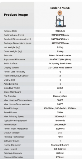 CREALITY ENDER-3 V3 SE 3D PRINTER FDM
