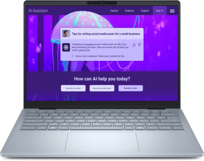 Laptop Dell 14 Plus DB14250, Procesor Intel Core Ultra 9 288V up to 5.1GHz, 14" 2.5K (2560 x 1600) IPS anti-glare 300nits, ram 32GB on board 8533MHz LPDDR5x, 1TB SSD M.2 PCIe NVMe, Intel Arc graphics, culoare Ice Blue, Windows11 Pro