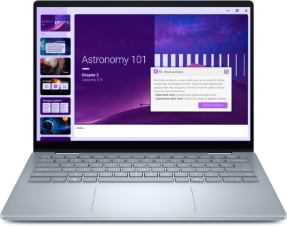 Laptop Dell 14 Plus 2-in-1 DB04250, Procesor Intel Core Ultra 9 288V up to 5.1GHz, 14" FHD+ (1920 x 1200) IPS anti-glare 300nits, touchscreen, ram 32GB on board 8533MHz LPDDR5x, 1TB SSD M.2 PCIe NVMe, Intel Arc graphics, culoare Ice Blue, Windows11 Pro