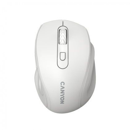 Canyon 6 buttons wireless 2.4Ghz mouse, MX8650A Sensor, DPI up to 1600,Injection case, 3 M life times left and right switches, 2xAAA battery, ABS material, Size: 105x71x40mm, Weight: 59g, white
