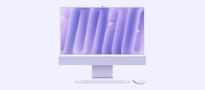PC all in one Apple iMac 24 inch, Procesor Apple M4 CPU cu 8 nuclee, GPU cu 8 nuclee, Neural Engine 16 nuclee, 23.5" 4.5K (4480x2520) Retina 500niti, ram 16GB, 256GB SSD, tastatura INT, culoare purple, macOS Sequoia