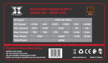 SURSA PC SERIOUX 650W 80+ BRONZE FAN12CM