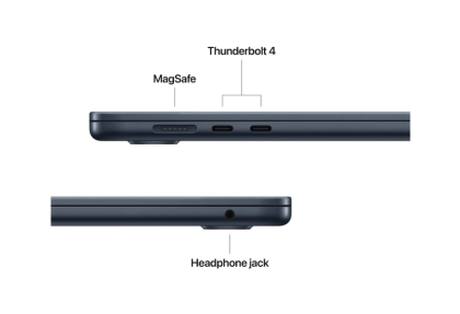 Laptop Apple MacBook Air 15", Procesor Apple M4 CPU cu 10 nuclee, GPU cu 10 nuclee, 15.3"(2880 x 1864) IPS 500nits, ram 16GB, 256GB SSD, tastatura US, culoare Midnight, macOS Sequoia