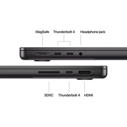 Laptop Apple MacBook Pro 14", Procesor Apple M4, CPU cu 10 nuclee, GPU cu 10 nuclee, 14.2"(3024 x 1964) Liquid Retina XDR 1000nits, ram 32GB, 1TB SSD, tastatura INT, culoare space black, macOS Sequoia