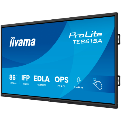 Iiyama ProLite TE8615A-B1AG - 86" Diagonal Class (85.6" viewable) LED-backlit displayinteractive digital signage with touchscreen (multi touch) / 8-microphone array / optional slot-in PC capability 4K UHD (2160p) 3840 x 2160 black (bezel) matte