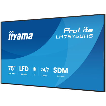 Iiyama ProLite LH7575UHS-B2AG 75" Diagonal Class (74.5" viewable) LED-backlit LCD display digital signage with built-in media player SDM Slot PC 4K UHD (2160p) 3840 x 2160 black (bezel) matte finish