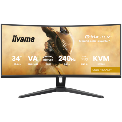 34" UW VA-panel, Curved Gaming 1500R,G-Master Gold Phoenix, 3440x1440-240Hz (21:9),0,4ms (MPRT),500cdm HDR400,FreeSync Premium,Speakers,2xHDMI (2.1) VRR/ALLM,2xDisplayPort, USB-C DOCK (LAN/KVM/95W PD),USB 2x3,2+1xC, PIP/PBP,13cm Height Adj. Stand