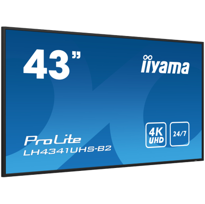 IIYAMA LFD LH4341UHS-B2 43" Professional Digital Signage display with 4K UHD resolution and 24/7 3840x2160 16:9 500cd 1200:1 8ms landscape, portrait