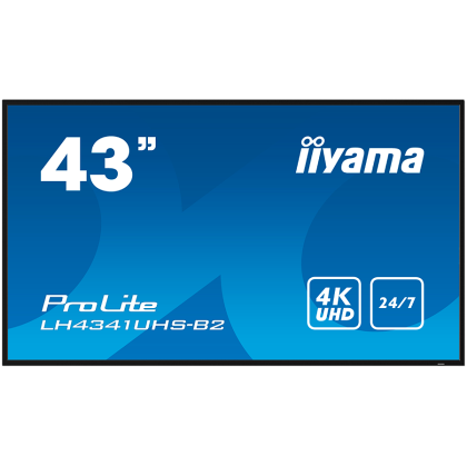 IIYAMA LFD LH4341UHS-B2 43" Professional Digital Signage display with 4K UHD resolution and 24/7 3840x2160 16:9 500cd 1200:1 8ms landscape, portrait
