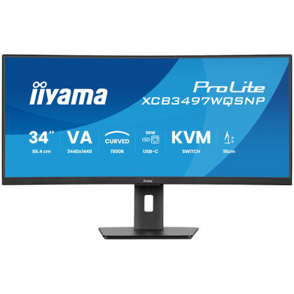 34" UW Curved VA-panel, 3440x1440-120Hz, 350cdm, 0,4ms MPRT, Speakers,USB-C Dock (LAN/KVM/95W PD),DisplayPort, 2xHDMI,USB HUB (2x3.2 2xC) ,Adaptive Sync.15cm Height Adj. Stand