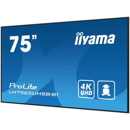 IIYAMA LFD LH7565UHSB-B1 74.5" 3840x2160 16:9 800cd 1200:1 Android 11 OS, iiSignage2, FailOver, EShare 24/7 landscape, portrait