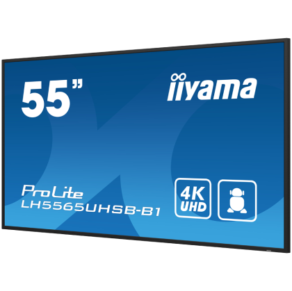 IIYAMA LFD LH5565UHSB-B1 55" Vivid-Bright Display 4K 800cd/m² 3840 x 2160 @60Hz 1200:1 8ms Android 11 OS, iiSignage2, FailOver, EShare landscape, portrait