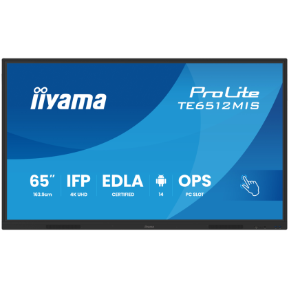 Iiyama ProLite TE6512MIS-B4AG 65" Diagonal Class LED-backlit LCD display interactive digital signage (multi touch) / optional slot-in PC capability 4K UHD (2160p) 3840 x 2160 Direct LED matte black (