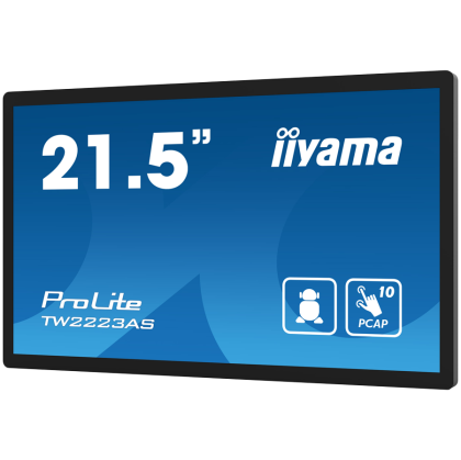 IIYAMA Monitor TW2223AS-B2 21.5” Full HD PCAP 10pt interactive Touch Panel Android VA 1920 x 1080 400 cd/m² 18ms projective capacitive Android 12 with GMS