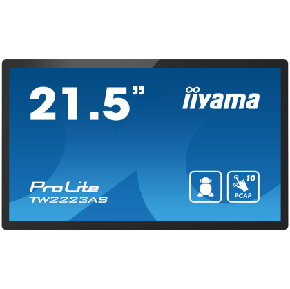 IIYAMA Monitor TW2223AS-B2 21.5” Full HD PCAP 10pt interactive Touch Panel Android VA 1920 x 1080 400 cd/m² 18ms projective capacitive Android 12 with GMS