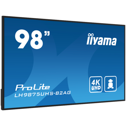 IIYAMA LFD LH9875UHS-B2AG  98" 4K UHD Professional Digital Signage display featuring Android OS, iiSignage² and OPS PC slot landscape, portrait Android 11 OS, iiSignage², FailOver, EShare
