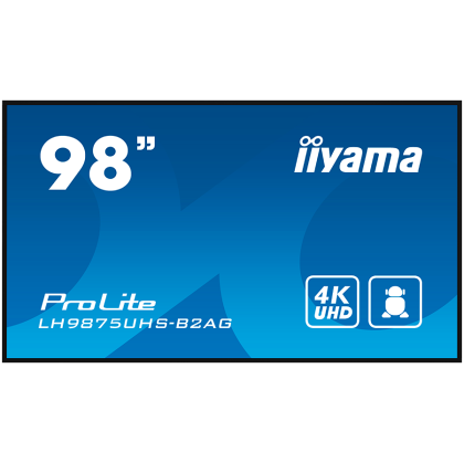 IIYAMA LFD LH9875UHS-B2AG  98" 4K UHD Professional Digital Signage display featuring Android OS, iiSignage² and OPS PC slot landscape, portrait Android 11 OS, iiSignage², FailOver, EShare