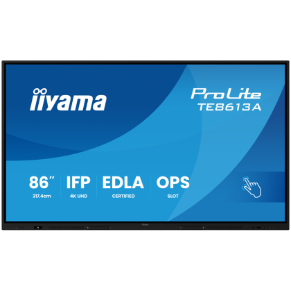 Iiyama ProLite TE8613A-B1AG - 86" Diagonal Class (85.6" iewable) LED-backlit LCD display interactive digital signage with touchscreen (multi touch) / optional slot-in PC capability 4K UHD (2160p) 3840 x 2160 black matte finish