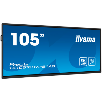 105" UW5K 5120x2160 VA, Anti-Glare, 40-Points Touch, 450cd/m2, Metal, Fan-less, SP 2x 16W + 16W subwoofer, Mic Array 8x, HDMI 4x, HDMI-out, USB-C 2x up to 100W PD, mini-jack, S/PDIF, LAN 2x, RS232C, iiWare,WiFi/BT, VESA 1000x400, OPC slot, Android 13