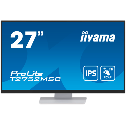 Iiyama ProLite T2752MSC-W1 - LED monitor27" touchscreen 1920 x 1080 Full HD (1080p) @ 60 Hz IPS 400 cd/m² 1000:1 5 ms HDMI DisplayPort speakers white matte