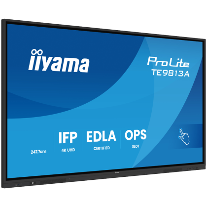 IIYAMA LFD Interactive TE9813A-B1AG 98" Google EDLA Certified IFP IPS 4K 450 cd PureTouch-IR iiWare 21E (Android 14 OS) featuring Google EDLA, iiControl (DMS), WhiteBoard, web browser, file manager, cloud drives and iiShare