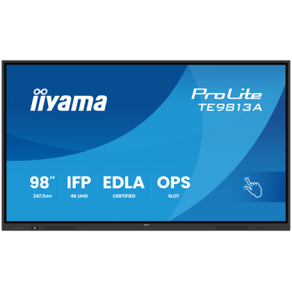 IIYAMA LFD Interactive TE9813A-B1AG 98" Google EDLA Certified IFP IPS 4K 450 cd PureTouch-IR iiWare 21E (Android 14 OS) featuring Google EDLA, iiControl (DMS), WhiteBoard, web browser, file manager, cloud drives and iiShare