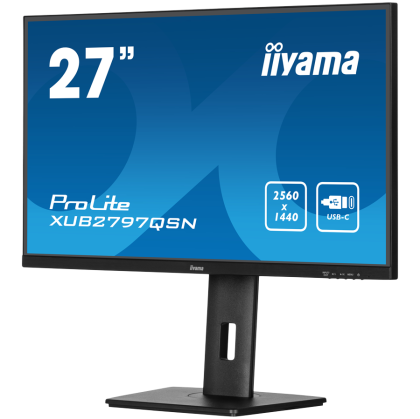 IIYAMA Monitor LED XUB2797QSN-B2 27" IPS 2560 x 1440 @100Hz 300 cd/m² 1300:1 1ms HDMI DP USB-C 65W RJ45 Daisy Chain USB Hub 3.2 height, swivel, tilt, pivot (rotation both sides), 3-side borderless design, matte finish