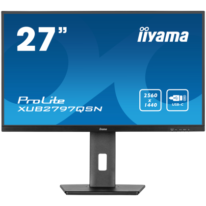 IIYAMA Monitor LED XUB2797QSN-B2 27" IPS 2560 x 1440 @100Hz 300 cd/m² 1300:1 1ms HDMI DP USB-C 65W RJ45 Daisy Chain USB Hub 3.2 height, swivel, tilt, pivot (rotation both sides), 3-side borderless design, matte finish