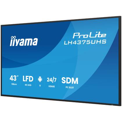 Iiyama ProLite LH4375UHS-B2AG 43" (42.5" viewable) LED-backlit LCD BUILT IN MEDIA  PLAYER SDMM Slot PC 4K UHD (2160p) 3840 x 2160 BLACK