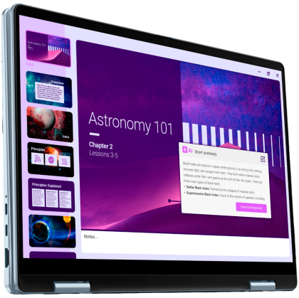 Laptop Dell 14 Plus 2-in-1, Procesor Intel Core Ultra 9 288V up to 5.1GHz, 14" FHD+ (1920x1200) IPS anti-glare 300nits, touch, ram 32GB on board 8533MHz LPDDR5x, 1TB SSD M.2 PCIe NVMe, Intel® Arc graphics, culoare Ice Blue, Windows11 Pro