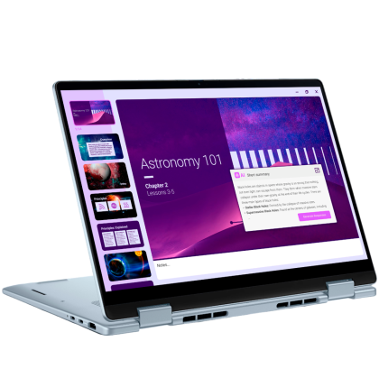 Laptop Dell 14 Plus 2-in-1, Procesor Intel Core Ultra 9 288V up to 5.1GHz, 14" FHD+ (1920x1200) IPS anti-glare 300nits, touch, ram 32GB on board 8533MHz LPDDR5x, 1TB SSD M.2 PCIe NVMe, Intel® Arc graphics, culoare Ice Blue, Windows11 Pro