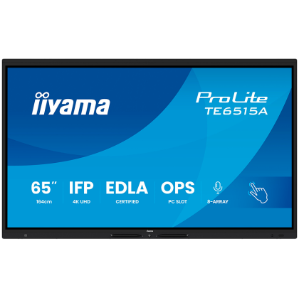 Iiyama ProLite TE6515A-B1AG - 65" Diagonal Class (64.5" viewable) LED-backlit LCD display interactive digital signage with touchscreen (multi touch) / 8-microphone array / optional slot-in PC capability 4K UHD (2160p) 3840 x 2160 black (bezel) matte