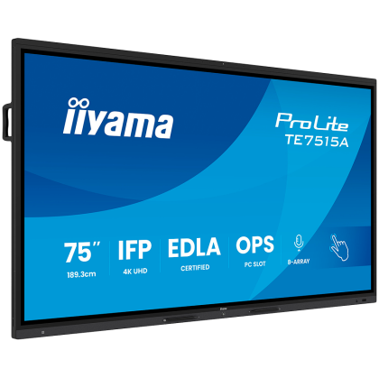 Iiyama ProLite TE7515A-B1AG - 75" Diagonal Class (74.5" viewable) LED-backlit display interactive digital signage with touchscreen (multi touch) / 8-microphone array / optional slot-in PC capability 4K UHD (2160p) 3840 x 2160 black (bezel) matte