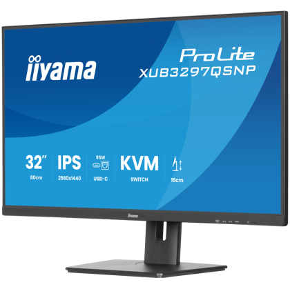 32" IPS panel, 2560x1440, 350 cd/m2, USB-C Dock (LAN/95W PD/DP-OUT, KVM), USB 3x3.2+1xC, 1ms MPRT, 15cm height adj stand, HDMI, DisplayPort, Speakers
