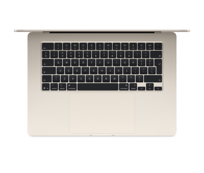 Laptop Apple MacBook Air 15", Procesor Apple M5 CPU cu 10 nuclee, GPU cu 10 nuclee, Neural Accelerators, 15.3"(2880 x 1864) IPS 500nits, ram 24GB, 1TB SSD, tastatura INT, culoare Starlight, macOS Tahoe