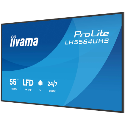 IIYAMA LFD LH5564UHS-B1AG 4K VA 55" 500cd 5000:1 6.5ms Android 14 OS, iiSignage, iiControl, iiShare, EShare, FailOver, TeamViewer, PDF & Media Player, iiBrowser, File manager