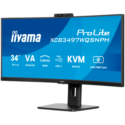 Iiyama ProLite XCB3497WQSNPH-B1 LED monitor curved 34"(31.3 viewable) 3440 x 1440 UWQHD 120 Hz VA 300 cd/m 3000:1  2xHDMI DisplayPort USB-C speakers matte black