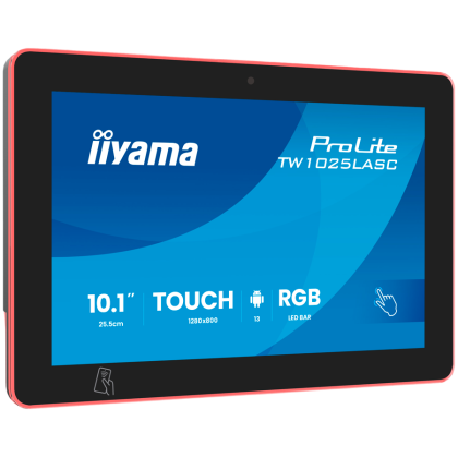 IIYAMA 10,1" RGB LED-Lightbar Panel-PC with Android 13+GMS, SOC Quad-core RK3568 4GB, Storage 32GB, PCAP 10-Points Touch, 1280x800, 390cd/m2, IPS panel, Speakers, Mic, Camera 5MP, NFC, RFID, LAN-POE, WIFI6, BT5.2, SD Slot, 450cd/m2, Cable cover, iiSi